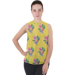 Floral Mock Neck Chiffon Sleeveless Top by Sparkle