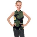 Tropical vintage yellow hibiscus floral green leaves seamless pattern black background. Kids  Sleeveless Polo Tee View1