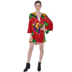 Fruit Life 2  V-neck Flare Sleeve Mini Dress by Valentinaart