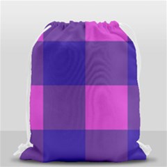 Blue And Pink Buffalo Plaid Check Squares Pattern Drawstring Bag (small) by yoursparklingshop