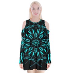 Digital Handdraw Floral Velvet Long Sleeve Shoulder Cutout Dress by Sparkle