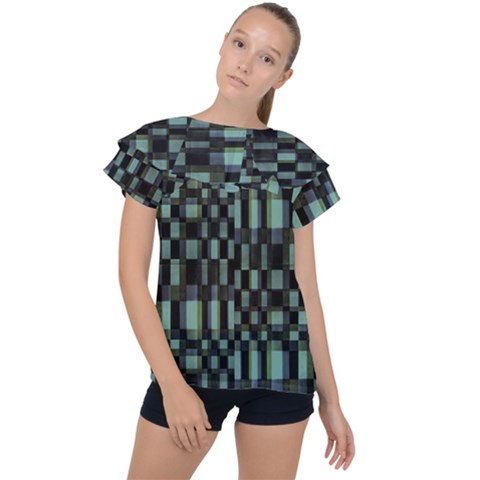 Dark Geometric Pattern Design Ruffle Collar Chiffon Blouse by dflcprintsclothing