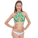 Tropical Leaf Pattern Cross Front Halter Bikini Top View1