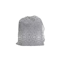Modern Ornate Geometric Silver Pattern Drawstring Pouch (small) by dflcprintsclothing
