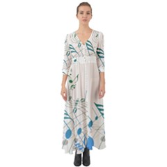 Music Notes Button Up Boho Maxi Dress by Dutashop