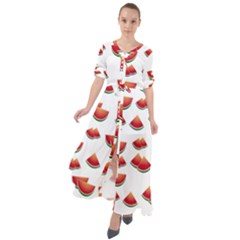 Summer Watermelon Pattern Waist Tie Boho Maxi Dress by Dutashop