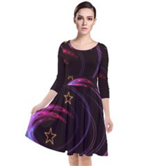 Background Abstract Star Quarter Sleeve Waist Band Dress by Dutashop