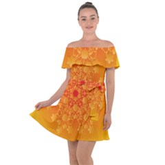 Fractal Yellow Orange Off Shoulder Velour Dress by Dutashop