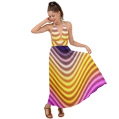 Wave Line Waveform Sound Orange Backless Maxi Beach Dress by Dutashop