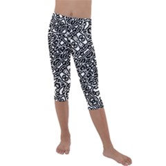 Interlace Black And White Pattern Kids  Lightweight Velour Capri Leggings  by dflcprintsclothing