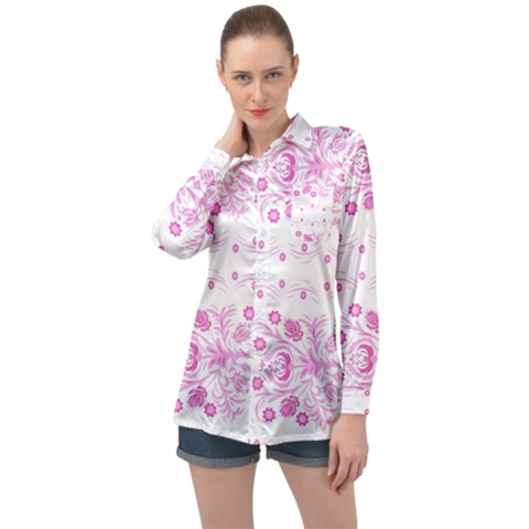Pink Flowers Long Sleeve Satin Shirt by Eskimos