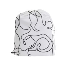 Cats Line Art  Drawstring Pouch (xl) by Sobalvarro