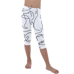 Cats Line Art  Kids  Lightweight Velour Capri Leggings  by Sobalvarro