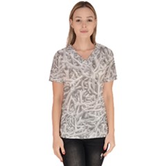 Dry Roots Texture Print Women s V-neck Scrub Top by dflcprintsclothing