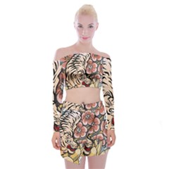 White Tiger Off Shoulder Top With Mini Skirt Set by ExtraAwesomeSauce