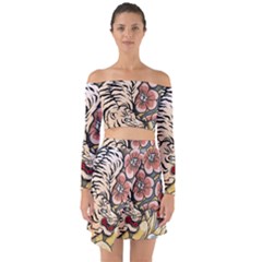 White Tiger Off Shoulder Top With Skirt Set by ExtraAwesomeSauce