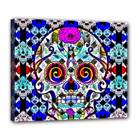 Sugar Skull Pattern 2 Deluxe Canvas 24  X 20  (stretched) by ExtraAwesomeSauce
