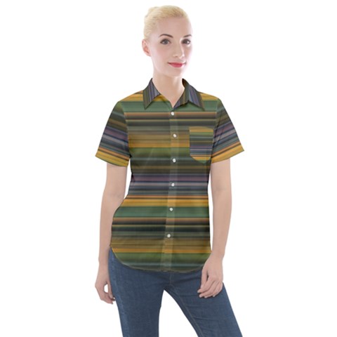 Multicolored Linear Abstract Print Women s Short Sleeve Pocket Shirt by dflcprintsclothing
