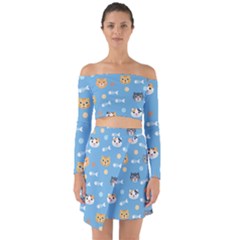 Cute Cat Pattern Off Shoulder Top With Skirt Set by ExtraAwesomeSauce