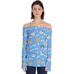 Cute Cat Pattern Off Shoulder Long Sleeve Top by ExtraAwesomeSauce