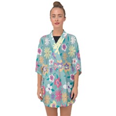 Floral Pattern Half Sleeve Chiffon Kimono by ExtraAwesomeSauce