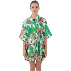 Floral Pattern Half Sleeve Satin Kimono  by ExtraAwesomeSauce
