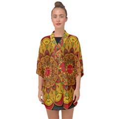 Mandela Flower Orange And Red Half Sleeve Chiffon Kimono by ExtraAwesomeSauce