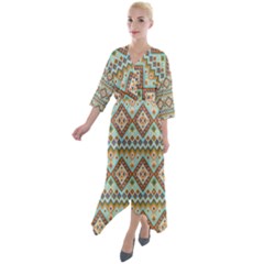 Native American Pattern Quarter Sleeve Wrap Front Maxi Dress by ExtraAwesomeSauce