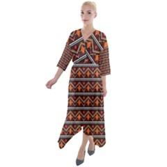 Native American Pattern Quarter Sleeve Wrap Front Maxi Dress by ExtraAwesomeSauce