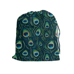 Watercolor Peacock Feather Pattern Drawstring Pouch (xl) by ExtraAwesomeSauce