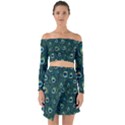 Watercolor Peacock Feather Pattern Off Shoulder Top with Skirt Set View1