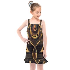 Black And Gold Abstract Line Art Pattern Kids  Overall Dress by CrypticFragmentsDesign