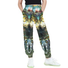 Multicolor Floral Art Copper Patina  Kids  Elastic Waist Pants by CrypticFragmentsDesign