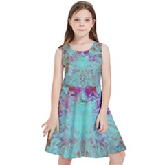 Retro Hippie Abstract Floral Blue Violet Kids  Skater Dress by CrypticFragmentsDesign