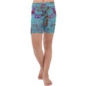 Retro Hippie Abstract Floral Blue Violet Kids  Lightweight Velour Capri Yoga Leggings View1