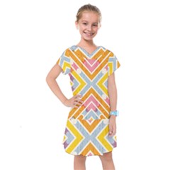 Line Pattern Cross Print Repeat Kids  Drop Waist Dress by Dutashop