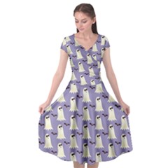 Halloween Ghost Bat Cap Sleeve Wrap Front Dress by Dutashop