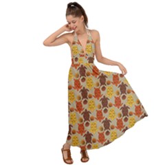 Sea Turtle Sea Life Pattern Backless Maxi Beach Dress by Dutashop
