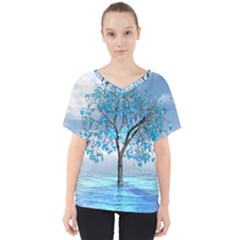 Crystal Blue Tree V-neck Dolman Drape Top by icarusismartdesigns