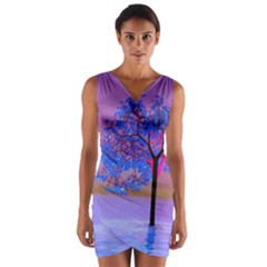 Tree Sunset Wrap Front Bodycon Dress by icarusismartdesigns