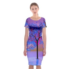 Tree Sunset Classic Short Sleeve Midi Dress by icarusismartdesigns