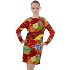 Floral Abstract Long Sleeve Hoodie Dress by icarusismartdesigns
