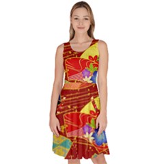 Floral Abstract Knee Length Skater Dress With Pockets by icarusismartdesigns
