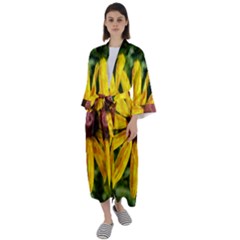 Sunflower Painting Maxi Satin Kimono by ExtraAwesomeSauce
