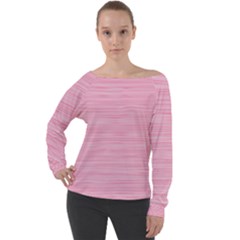 Pink Knitted Pattern Off Shoulder Long Sleeve Velour Top by goljakoff