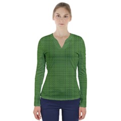 Green Knitted Pattern V-neck Long Sleeve Top by goljakoff