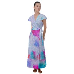 Rainbow Paint Flutter Sleeve Maxi Dress by goljakoff
