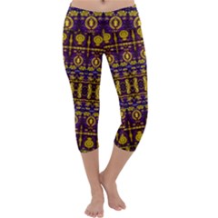 Fancy Ornate Pattern Mosaic Print Capri Yoga Leggings by dflcprintsclothing
