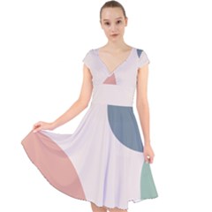 Abstract Shapes  Cap Sleeve Front Wrap Midi Dress by Sobalvarro