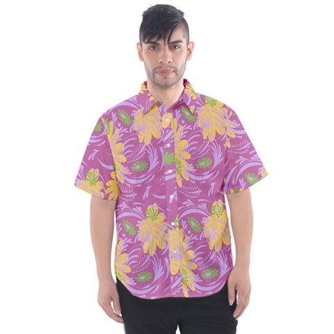 Folk Floral Pattern  Abstract Flowers Surface Design  Seamless Pattern Men s Short Sleeve Shirt by Eskimos
